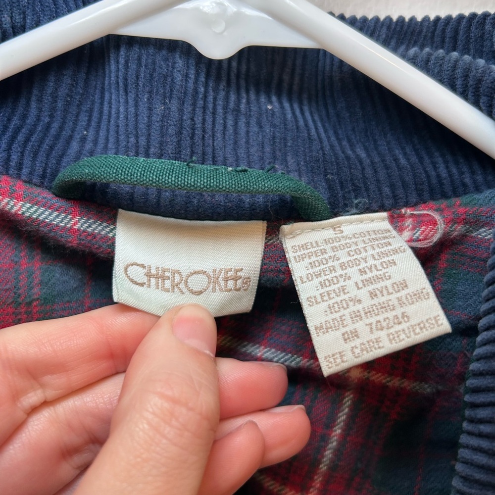 Cherokee 90’s Vintage Green Button Down Chore Coat Plaid Lining Women’s S - Picture 3 of 9